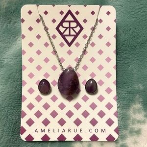 Amelia Rue Pear-Shaped Natural Amethyst Stone Necklace & Earring Set